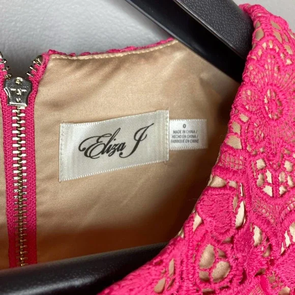 NWT Eliza J Sleeveless Lace Scalloped Hem Shift Dress In Hot Pink Size 0 - Picture 7 of 10